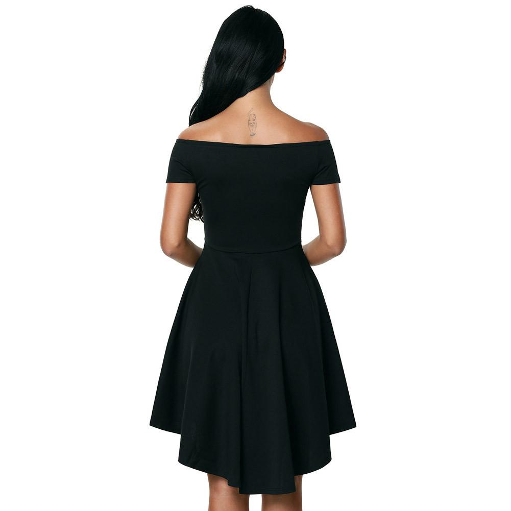 Pure Color Off-Shoulder Flared Irregular Short Dress