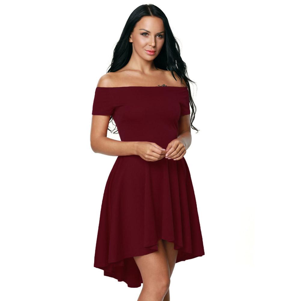 Pure Color Off-Shoulder Flared Irregular Short Dress