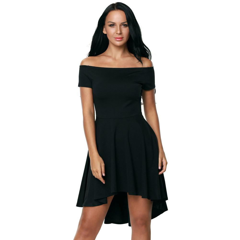 Pure Color Off-Shoulder Flared Irregular Short Dress