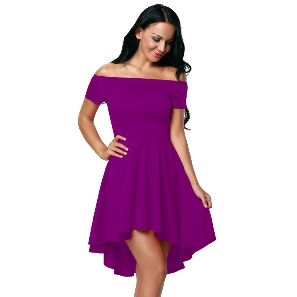 Pure Color Off-Shoulder Flared Irregular Short Dress
