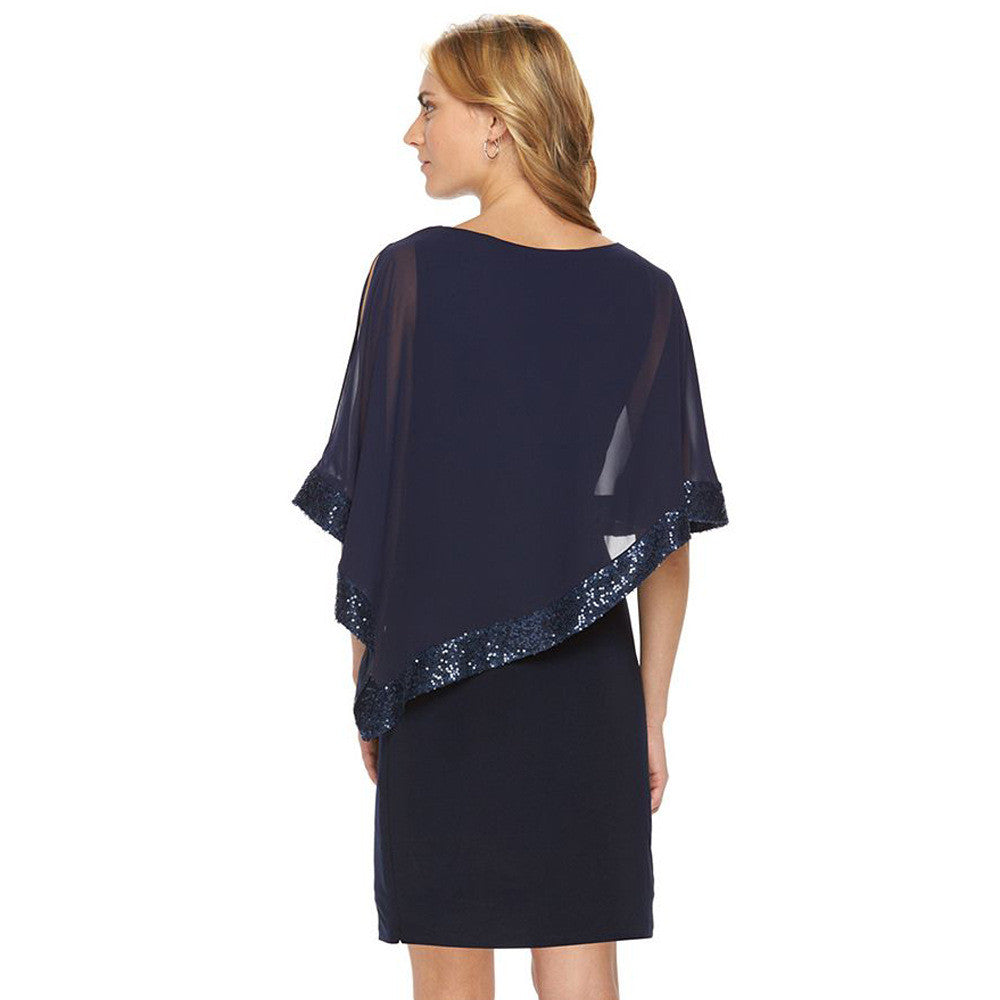 Pure Color Half Sleeves Splicing Sequin Bodycon Short Dress  