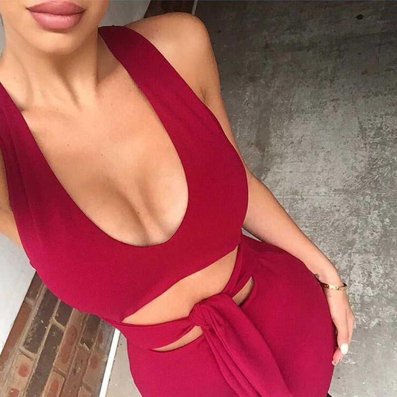 Skinny Sleeveless Scoop Neck Cut Out Knee-length Dress