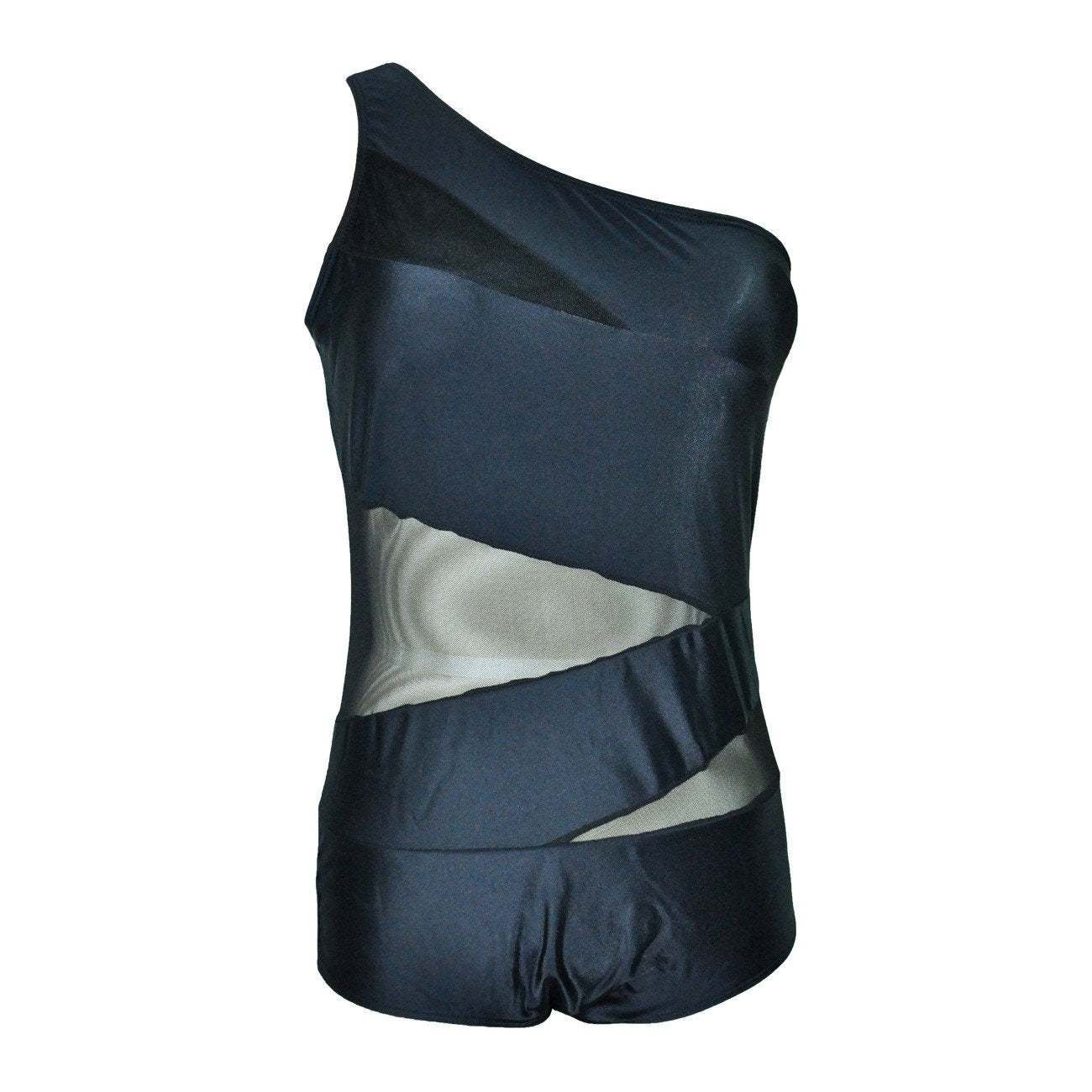 Plus Size One Shoulder Mesh Patchwork One Piece Swimwear