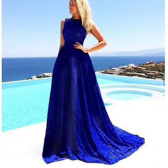 Pure Color Sleeveless Lace Floor-length Long Beach Dress