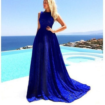 Pure Color Sleeveless Lace Floor-length Long Beach Dress
