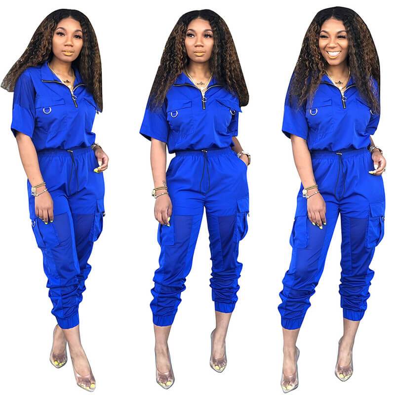 Zipper Crop Top High Waist Pencil Pants Set