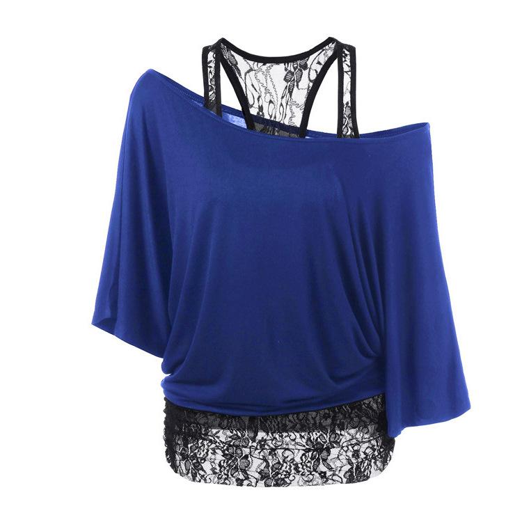 One Shoulder Batwing Sleeves Blouse with Lace Tank Top