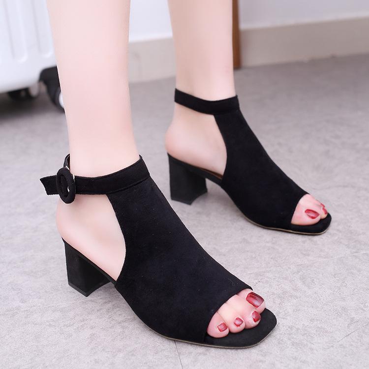 Suede Chunky Heel Peep-toe Ankle Strap Summer Sandals