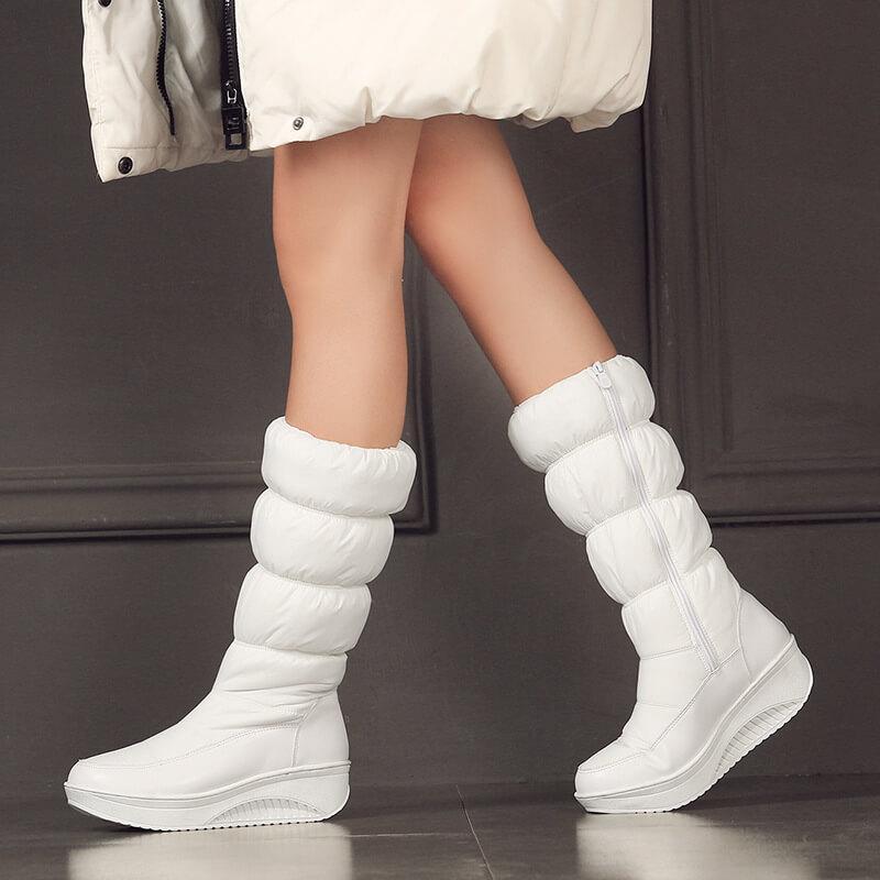 Flat Round Toe Patchwork Snow Mid Calf Boots