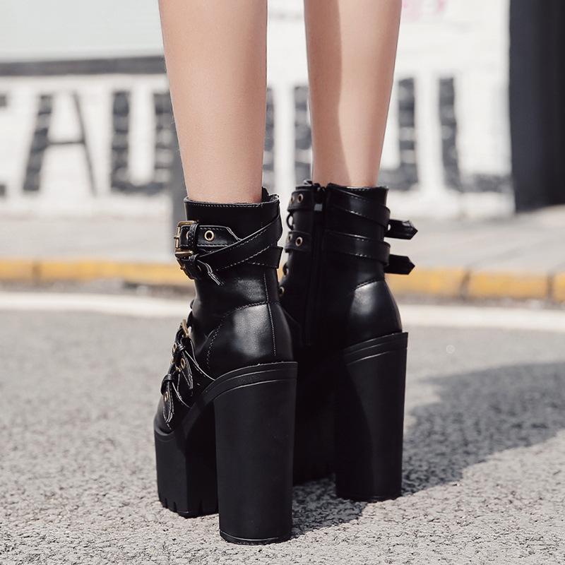 Nightclub Thick Bottom High Heel Waterproof Platform Belt Buckle Martin Boots