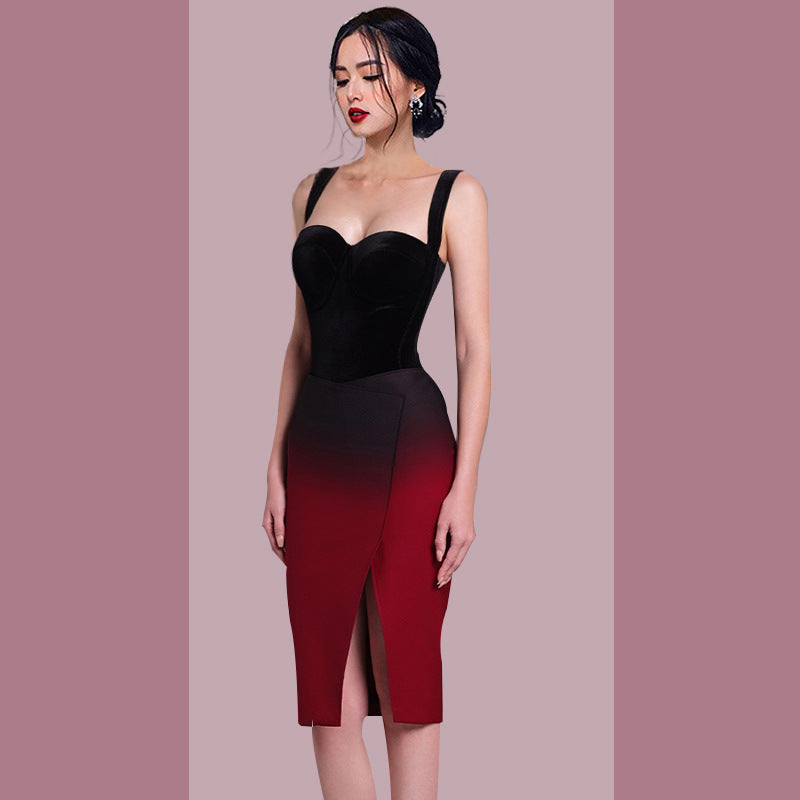 Gradient Low-Cut Halter Neck Bodycon Dress