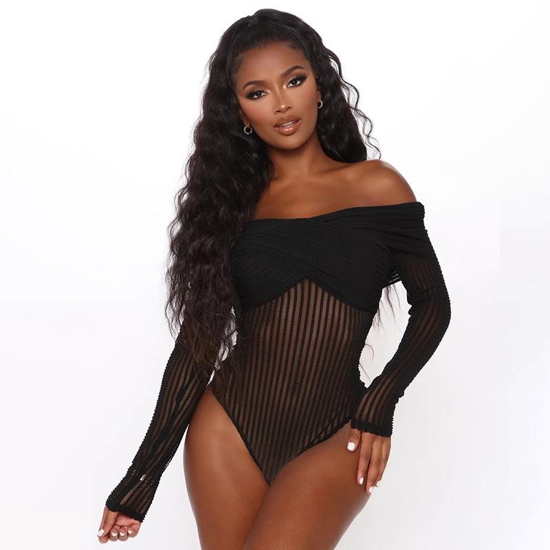 Sexy Mesh One Shoulder Long Sleeve Jumpsuit
