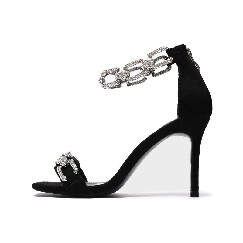 Fashion Open Toe High-heeled Sandals Drill Chain Hollow Stiletto Women's Shoes