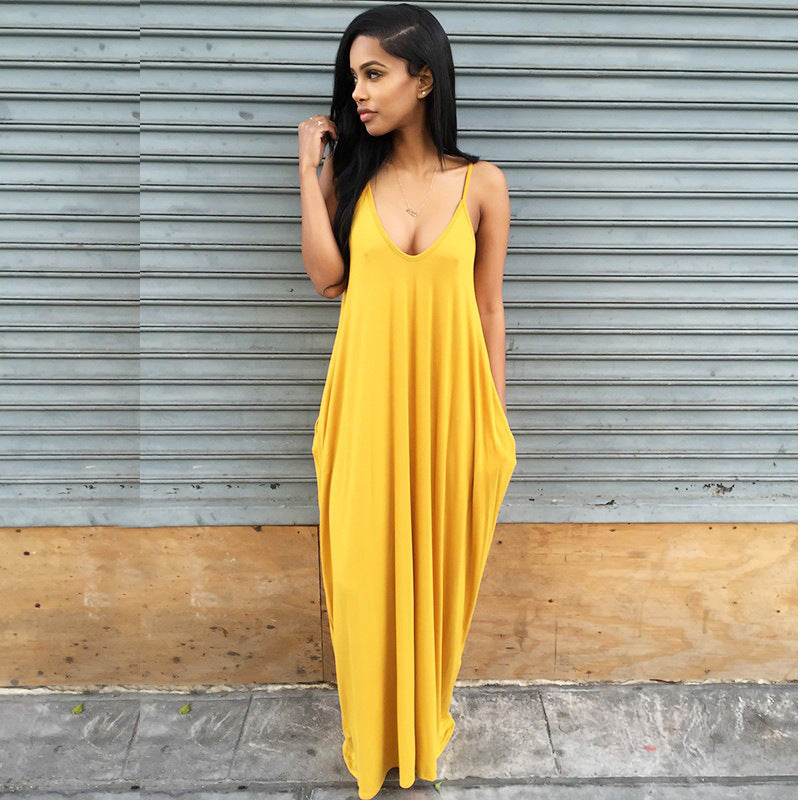 Backless Spaghetti Straps Scoop Long Beach Dress