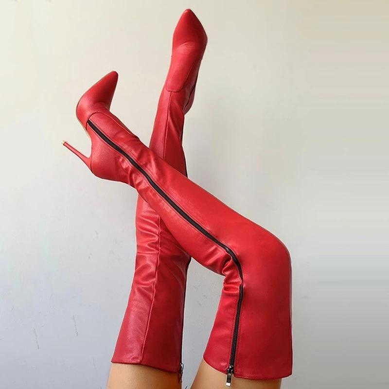 Pointed Side Zipper alim High Heel Large Over Knee Boots