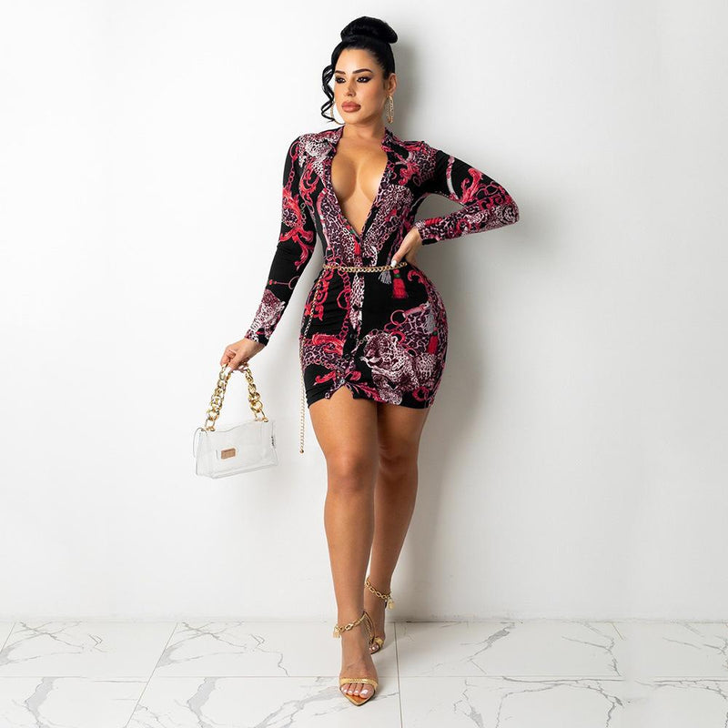 Long sleeve Digital Print Shirt Dress