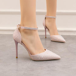 Pointed Hollow Out Rhinestone Slotted Sandals