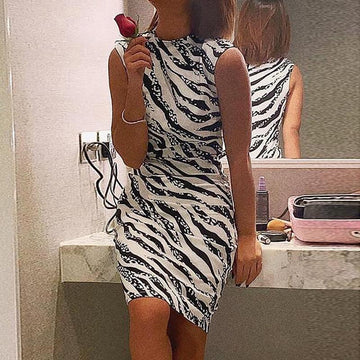 Stripe Print Scoop Sleeveless Short Dress