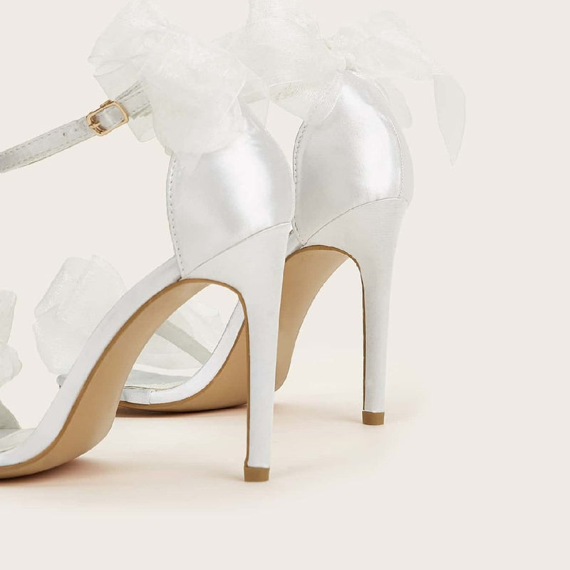 Fashion New Wedding Shoes Thin Heels High Heels Sandals Fish Mouth Lace Bow High Heels