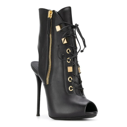 Black fish mouth Super High Heel Ankle Boots