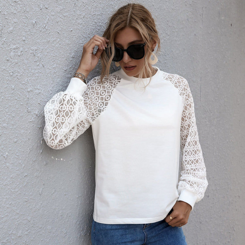 Round Neck Cut Out Stitching Long Sleeve Top