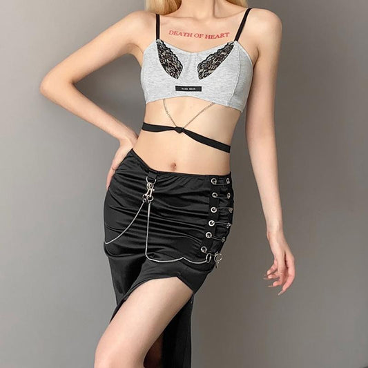 Lace monster glasses open back Vest
