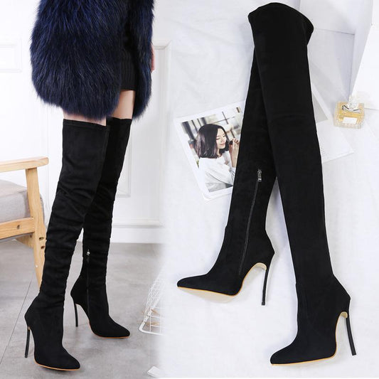 Thin High Heel Pointed Suede Long Tube Knee High Women's Boots