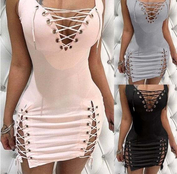Sexy Deep V-neck Hollow Out Straps Short Dress