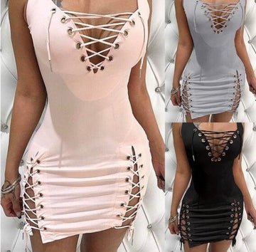 Sexy Deep V-neck Hollow Out Straps Short Dress