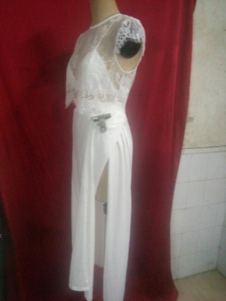 Three Pieces Lace Crop Top Slit Long Skirt Dress Set