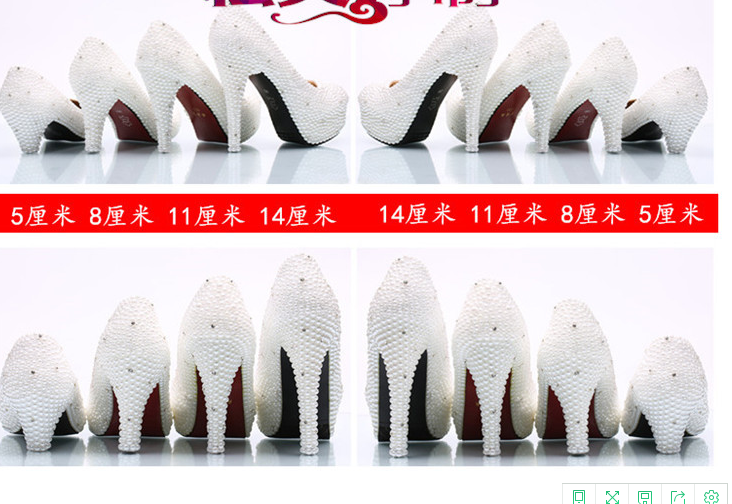 Flowers Beads Round Toe Low Cut Stiletto High Heel Bridal Shoes