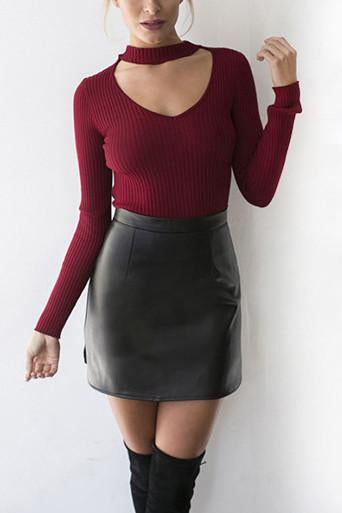 Big Lapel Collar Off Shoulder Long Sleeves Slim Sweater