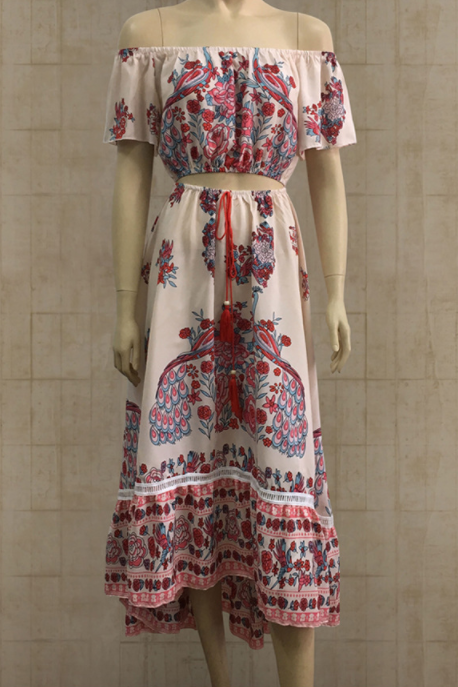 Off Shoulder Half Sleeves Hollow Out Irregular Long Dress