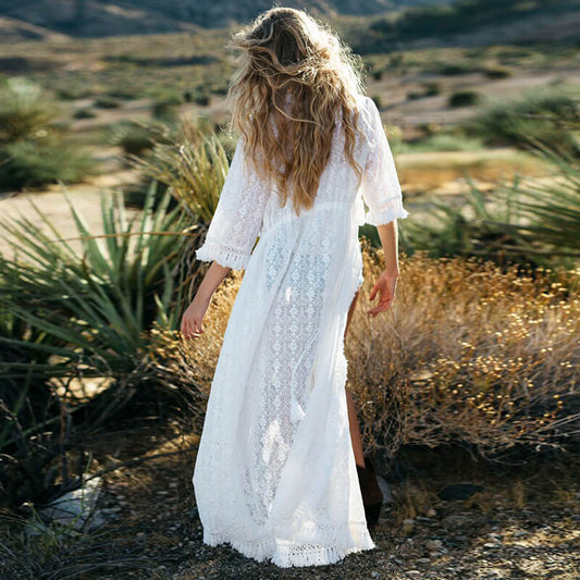 White Tie Waist Cover Up Maxi Dress