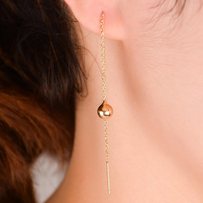 Simple Geometric Copper Pearl Tassel Earrings