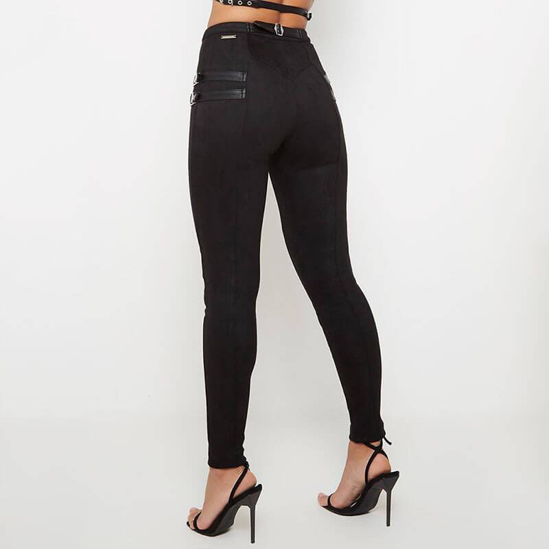 Sexy Buckle Suede Bodycon Skinny Ankle Length Pants