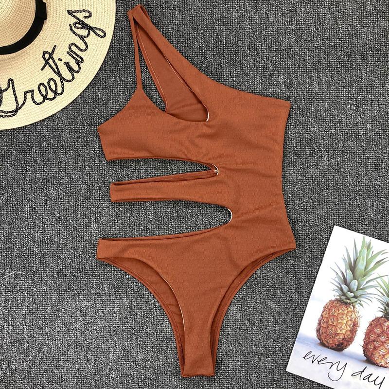 Plain One Shoulder Cutout Backless High Cut Swimsuits – May Your Fashion