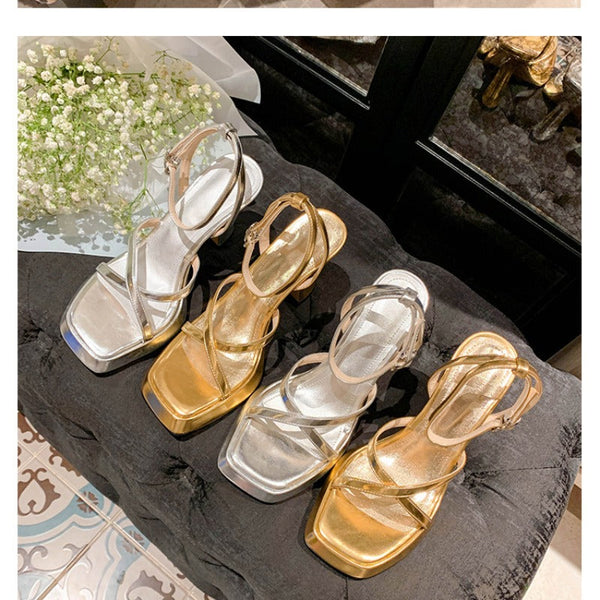 Silver Toe Strap French Style Sexy Stiletto Sandals