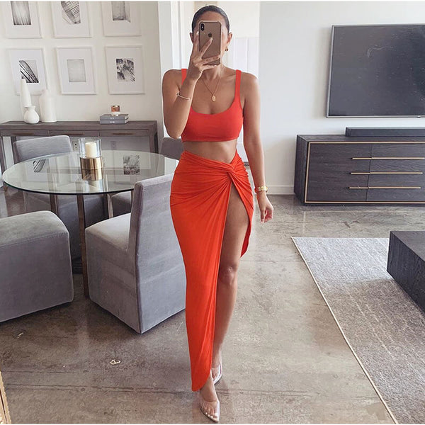 Spaghetti Straps Crop Top Skinny Pants Set