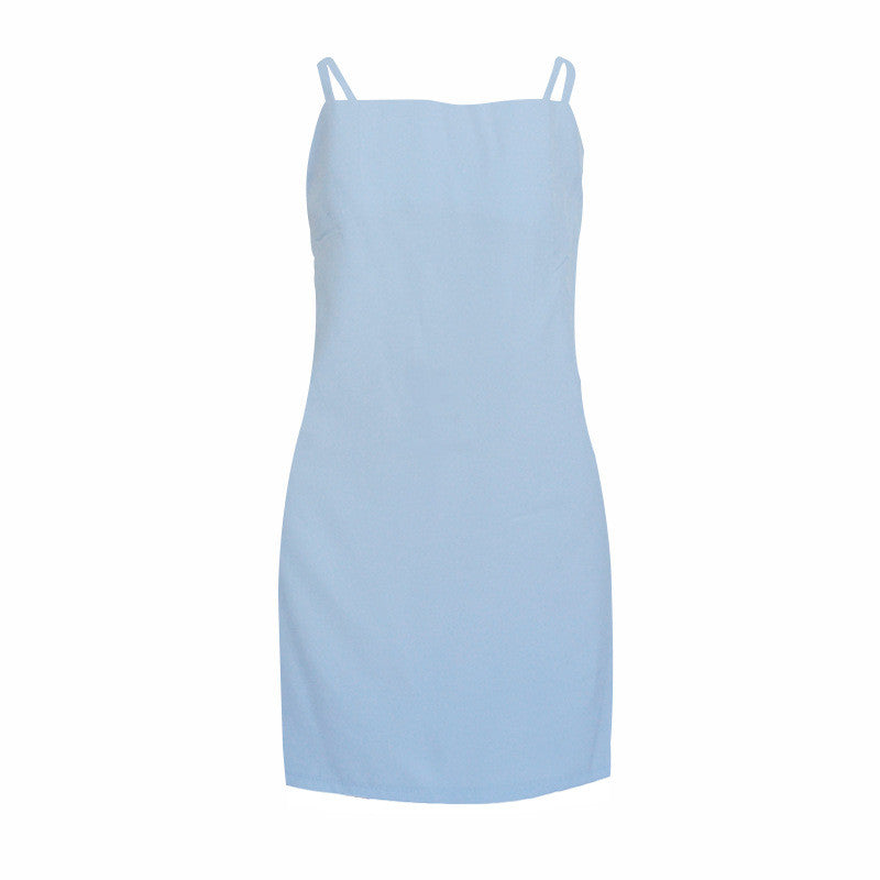Pure Color Spaghetti Straps Sleeveless Backless Short Dress
