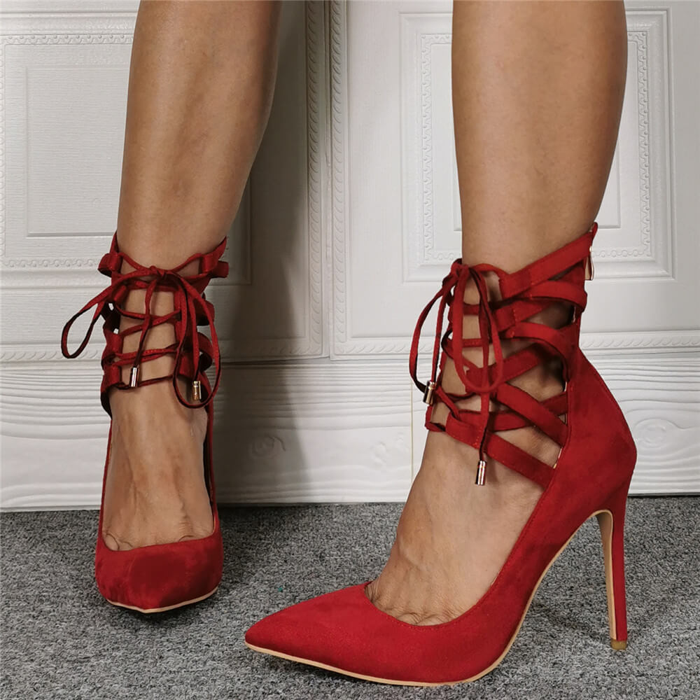 Sexy Suede Point Toe Ankle Strap High Heel Sandals