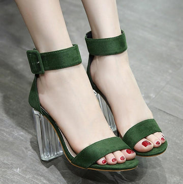 Hasp Ankle Wrap Open Toe Chunky High Transparent Heels Sandals