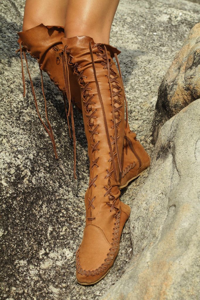 Lace Up Round Toe Flat Overknee Boots