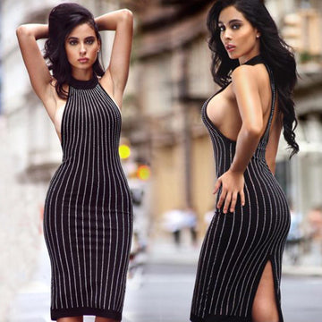 Sexy Scoop Neckline Striped Backless Night Knee-length Dress