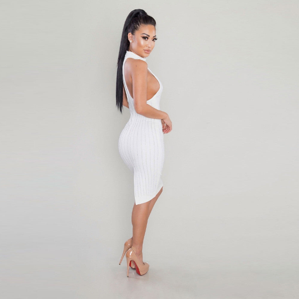 Sexy Scoop Neckline Striped Backless Night Knee-length Dress