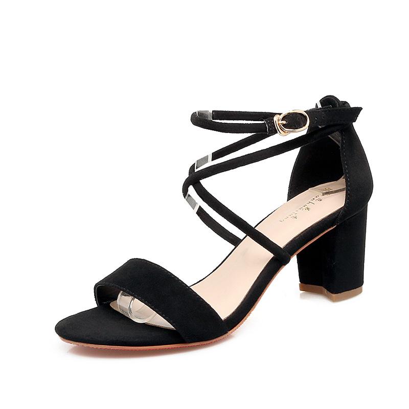 Suede Chunky Heel Open Toe Lace Ankle Strap Sandals