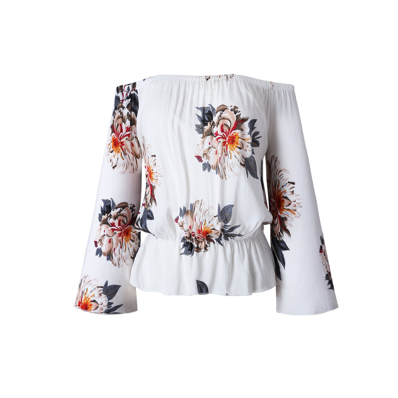Strapless Print Short Sleeve Loose Blouse