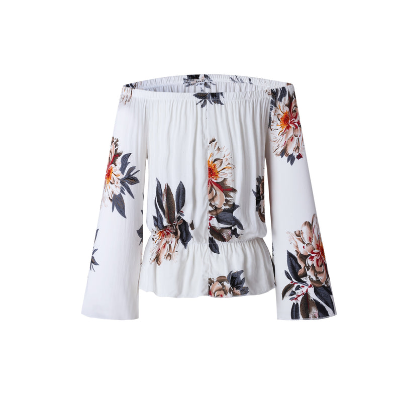 Strapless Print Short Sleeve Loose Blouse