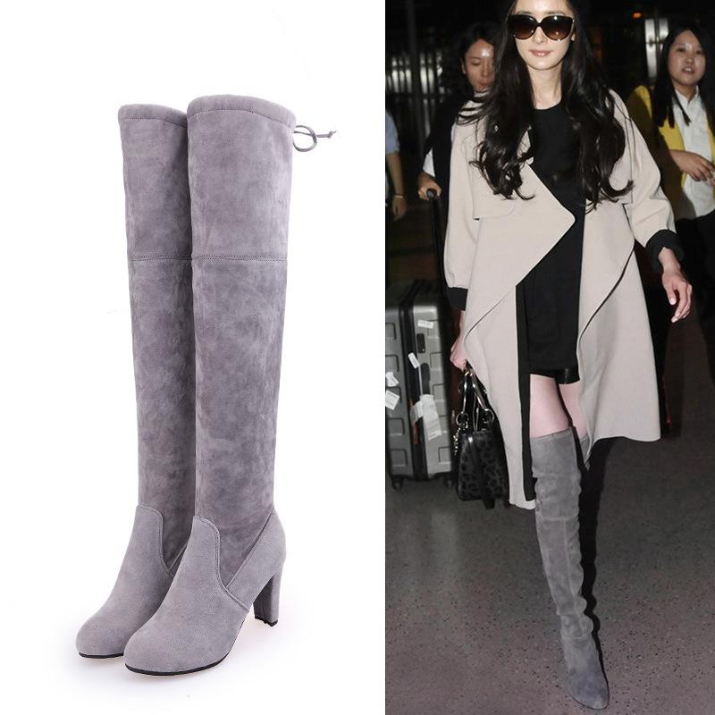 Suede Chunky Heel Pointed Toe Over-knee Long Boots