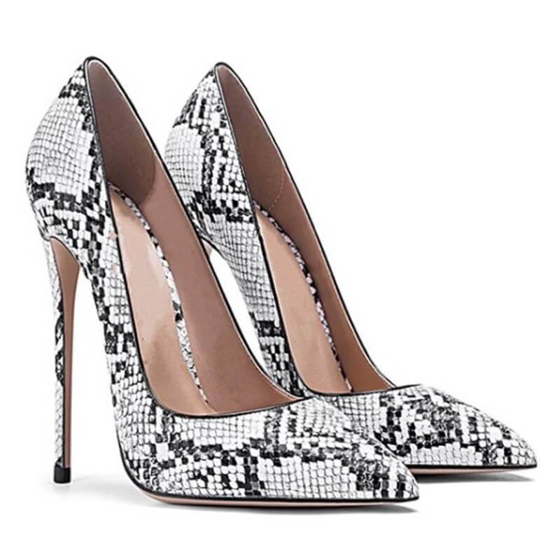 Sexy Snakeskin Leather Pointed Toe Stiletto Heel Pumps